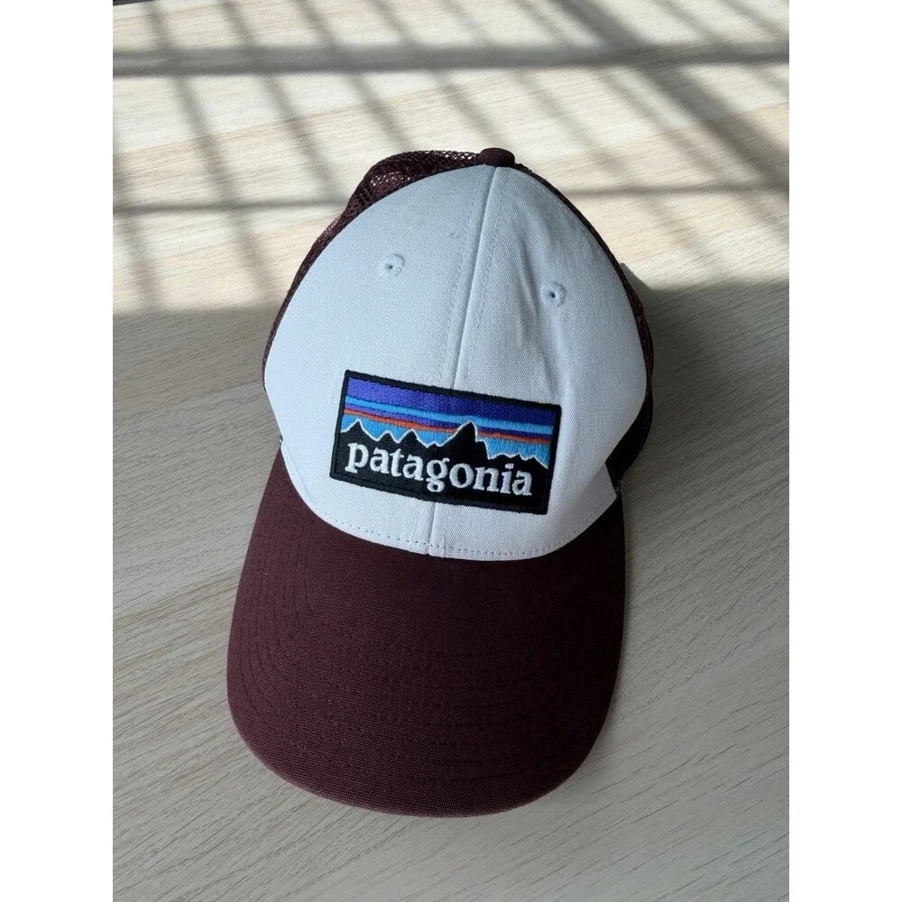 Patagonia Trucker Hat Burgundy/White Mesh Back Adjustable One Size Logo